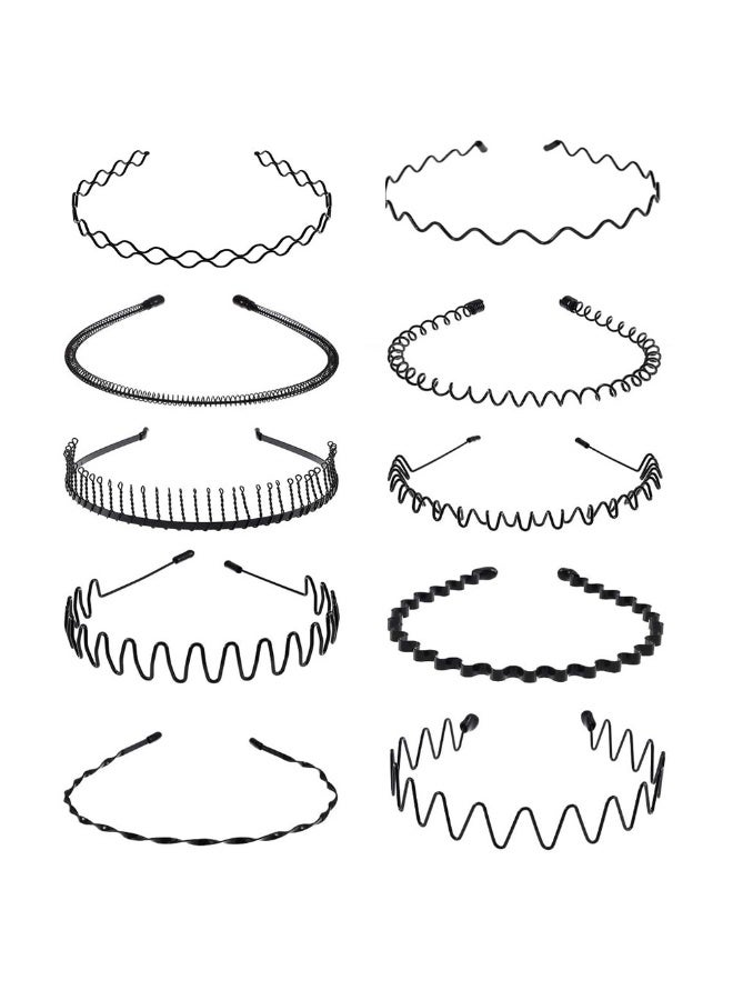 JUMEI 10PCS Metal Wavy Headbands, Unisex Non-Slip Spring Hair Bands for Women & Men, Sports & Daily Fashion Hair Accessories, Black - Image 1